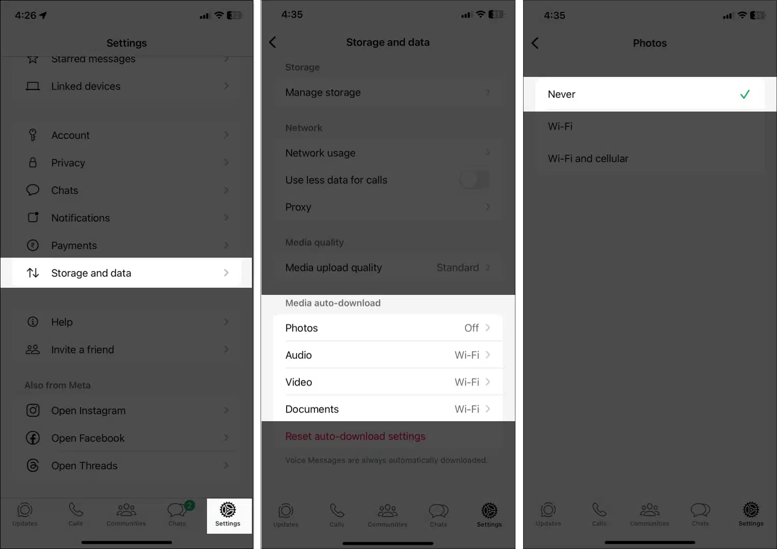 خاموش کردن دانلود خودکار عکس و فیلم در واتساپ