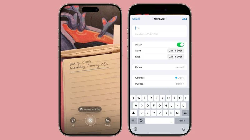 تشخیص تاریخ با هوش مصنوعی در Visual Intelligence iOS 18.2