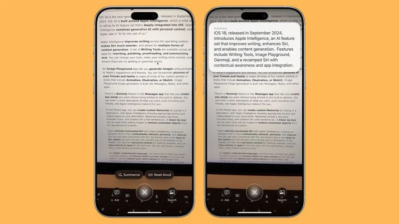 قابلیت خلاصه کردن متن با دوربین و هوش مصنوعی در سری آیفون ۱۶