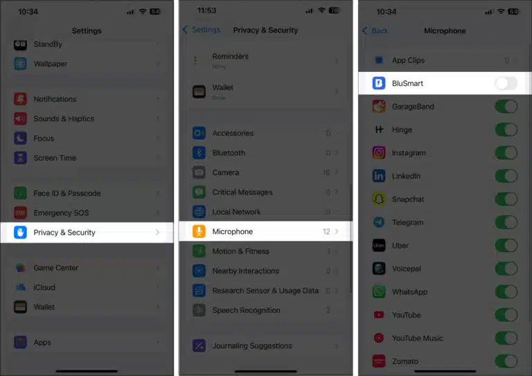 دسترسی میکروفون برنامه در آیفون