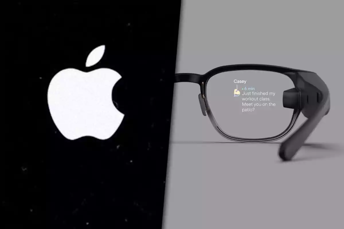 طرح مفهومی عینک هوشمند اپل در کنار لوگوی اپل