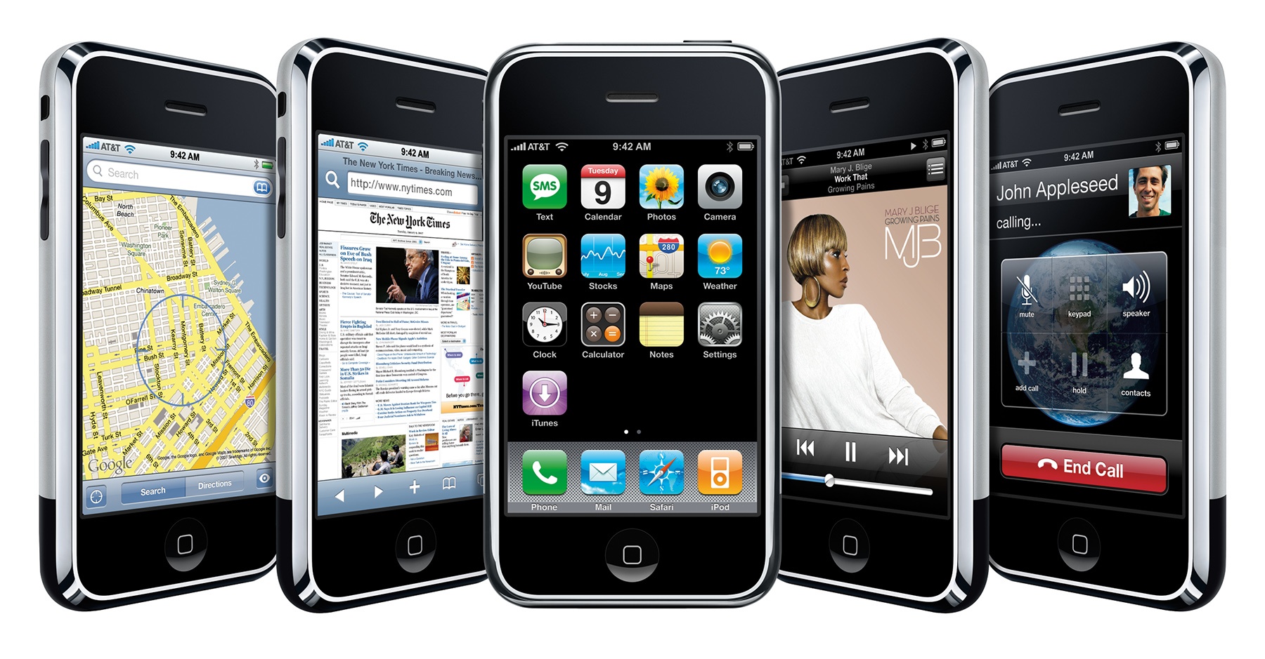 آیفون 2G در حال نمایش برنامههای مختلف