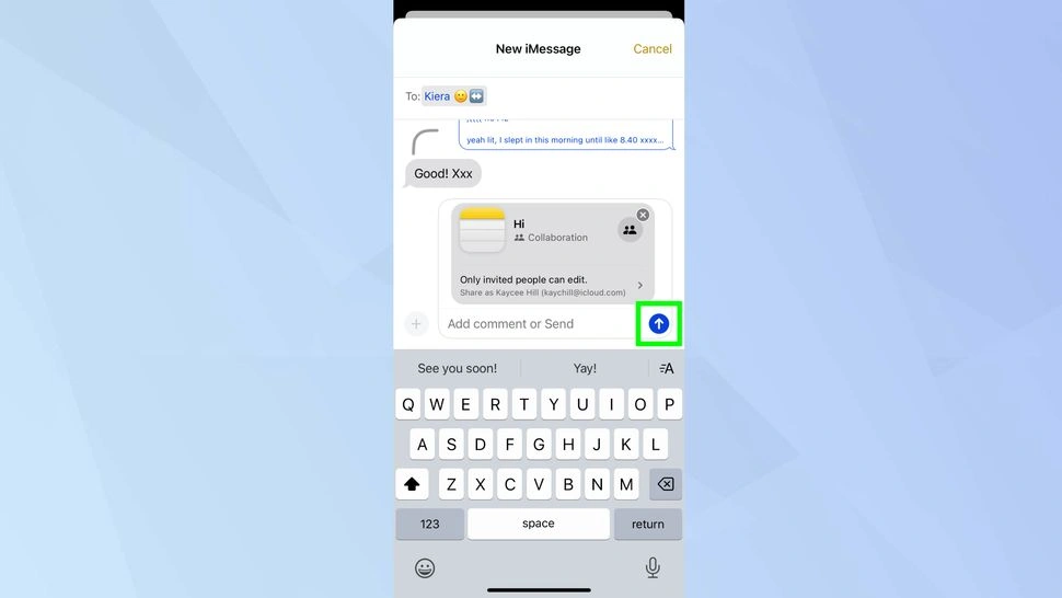 در اپ یادداشت آیفون یادداشت را ارسال کنید که به آن دسترسی داشته باشند