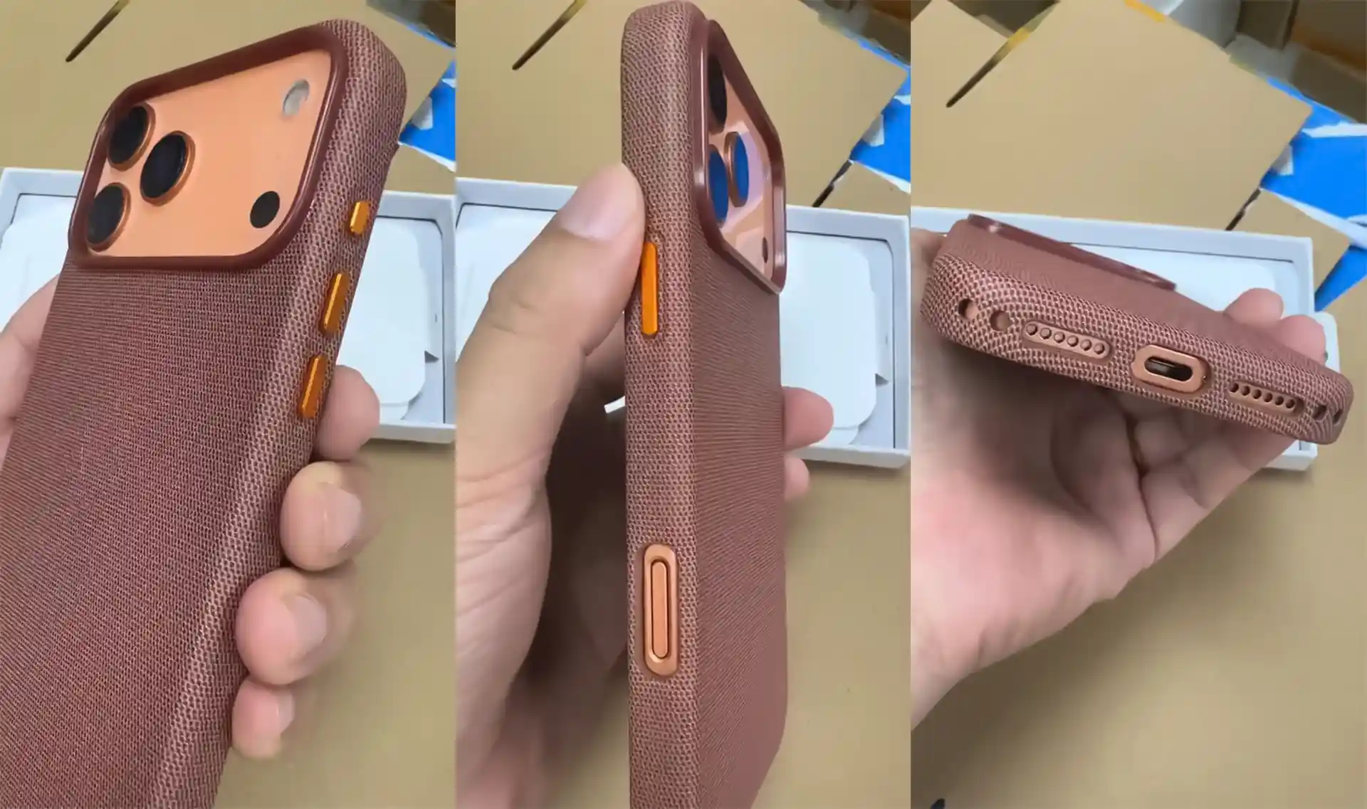 قاب TechWoven اپل روی آیفون ۱۷ پرو نارنجی