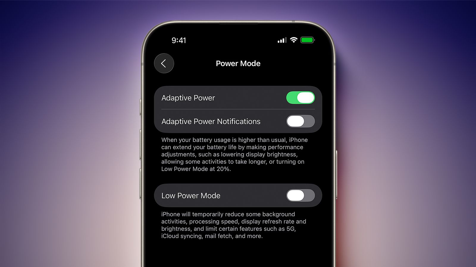 Adaptive Power Mode در ios 26