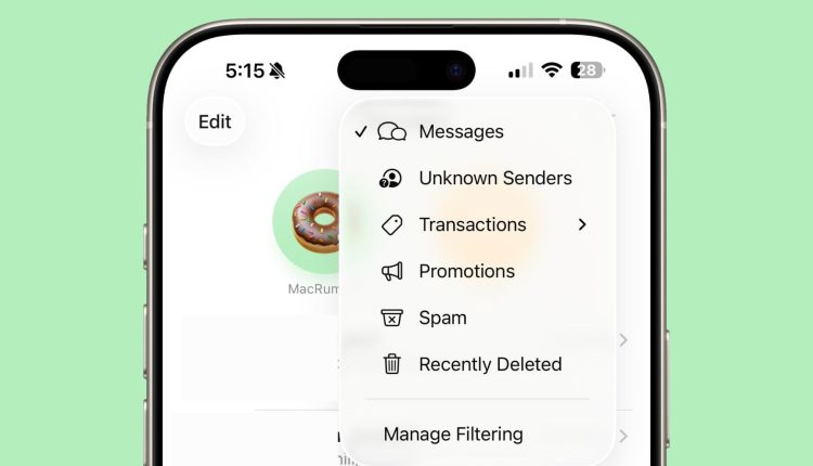 تنظیمات پیام‌ها در iOS 26 آیفون