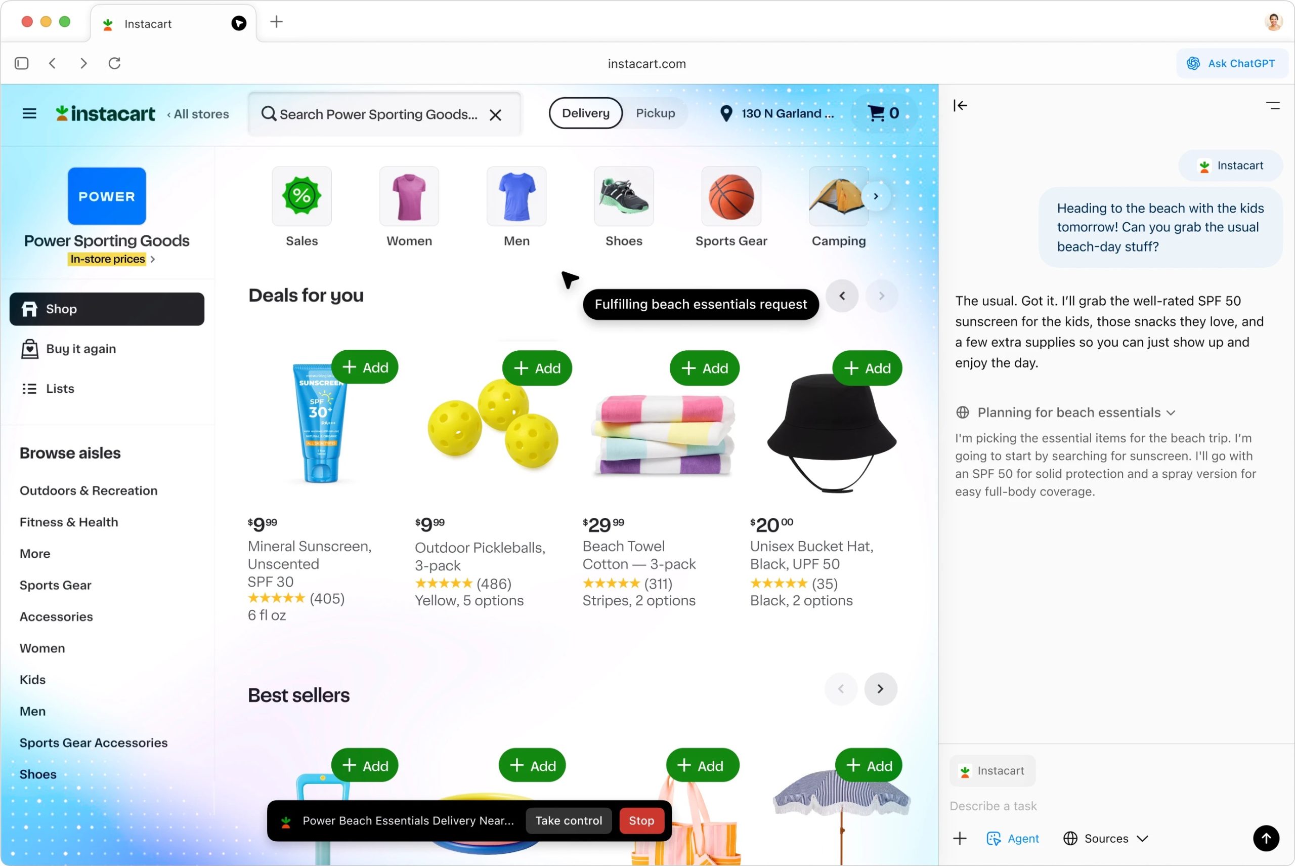 دو پنجره همزمان در مرورگر اطلس برای گفتگو و جستجو