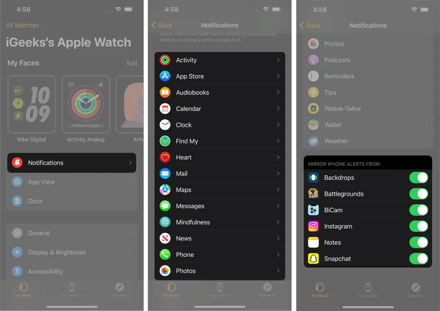 تنظیمات نوتیفیکیشنهای اپل واچ