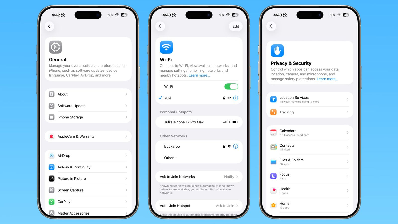 چینش جدید متنها در تنظیمات آیفون با آپدیت iOS 26.1
