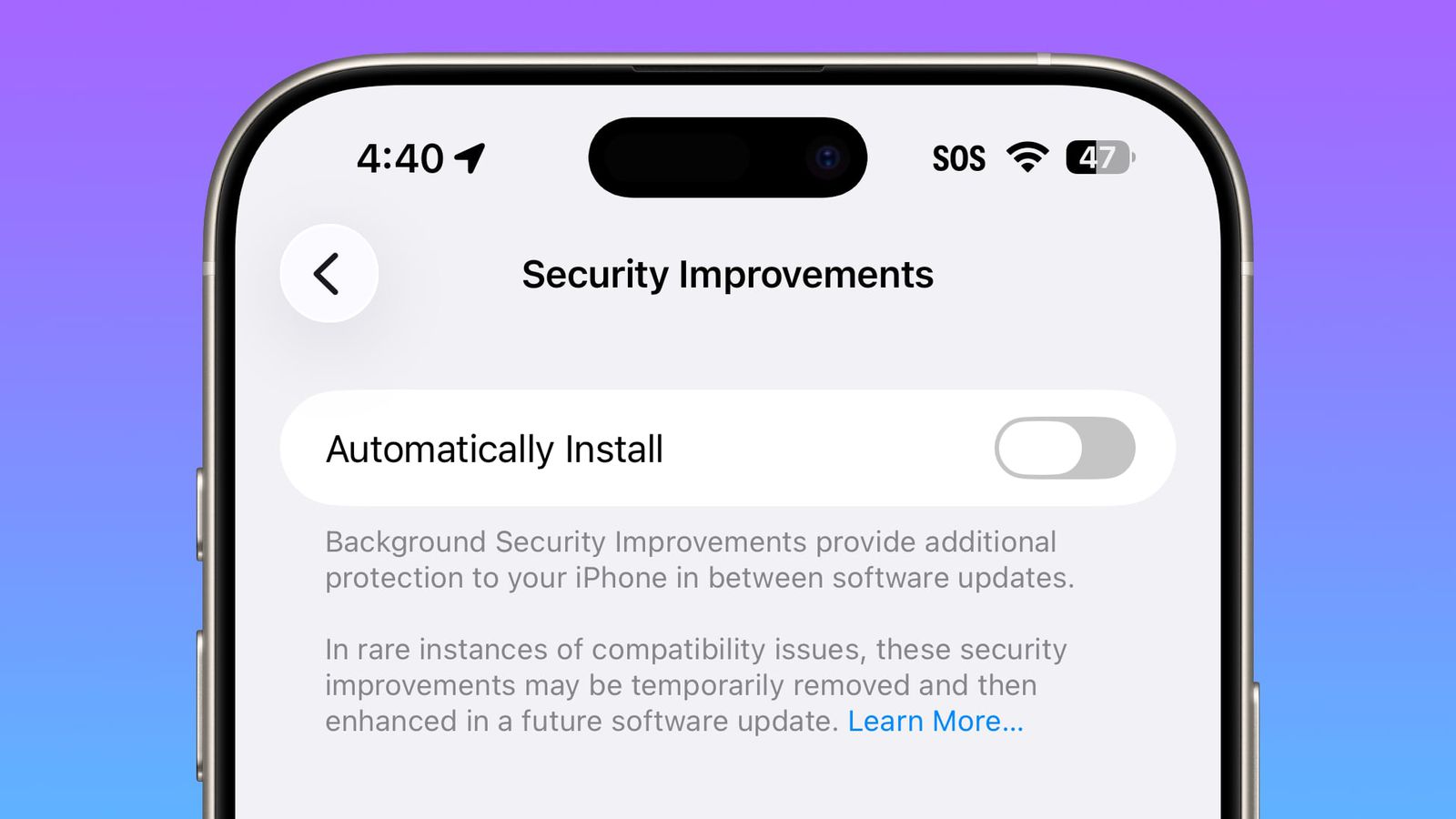 آپدیت امنیتی خودکار در iOS 26.1