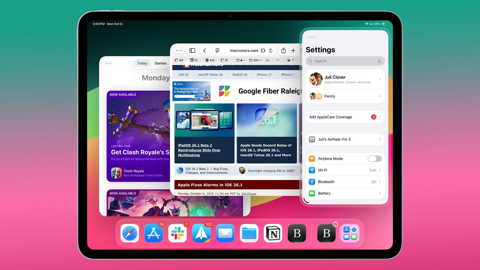 قابلیت Slide Over در آپدیت iPadOS 26.1