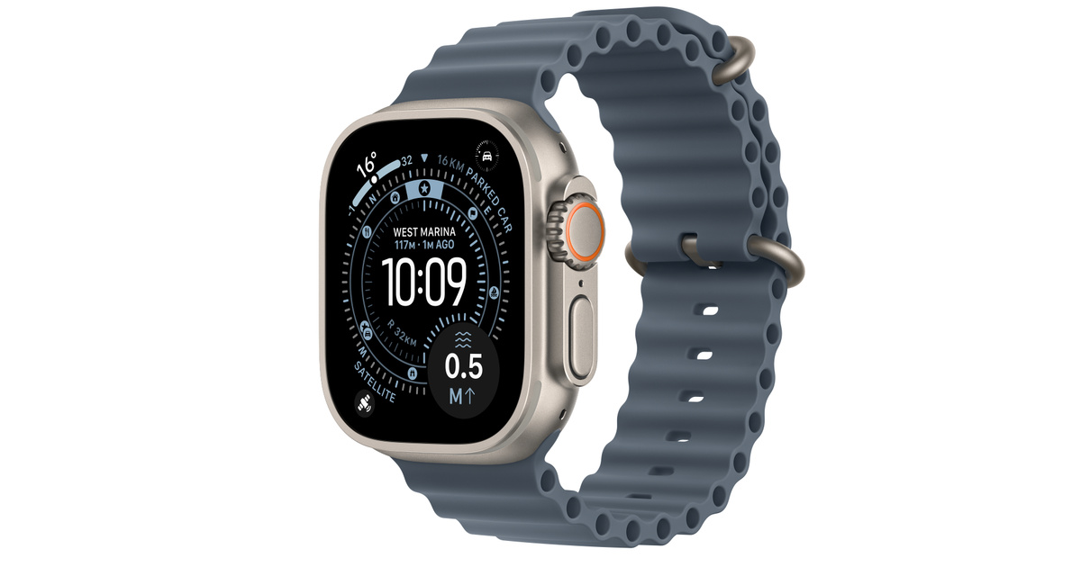 اپل واچ اولترا ۳ با بدنه تیتانیومی و Ocean Band